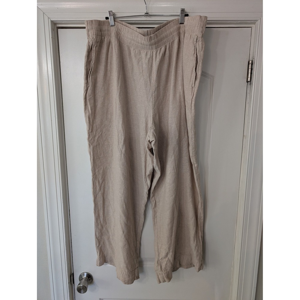 Old Navy Womens XXL High Rise Wide Leg Linen Blend Pants Flax Beige coastal‎